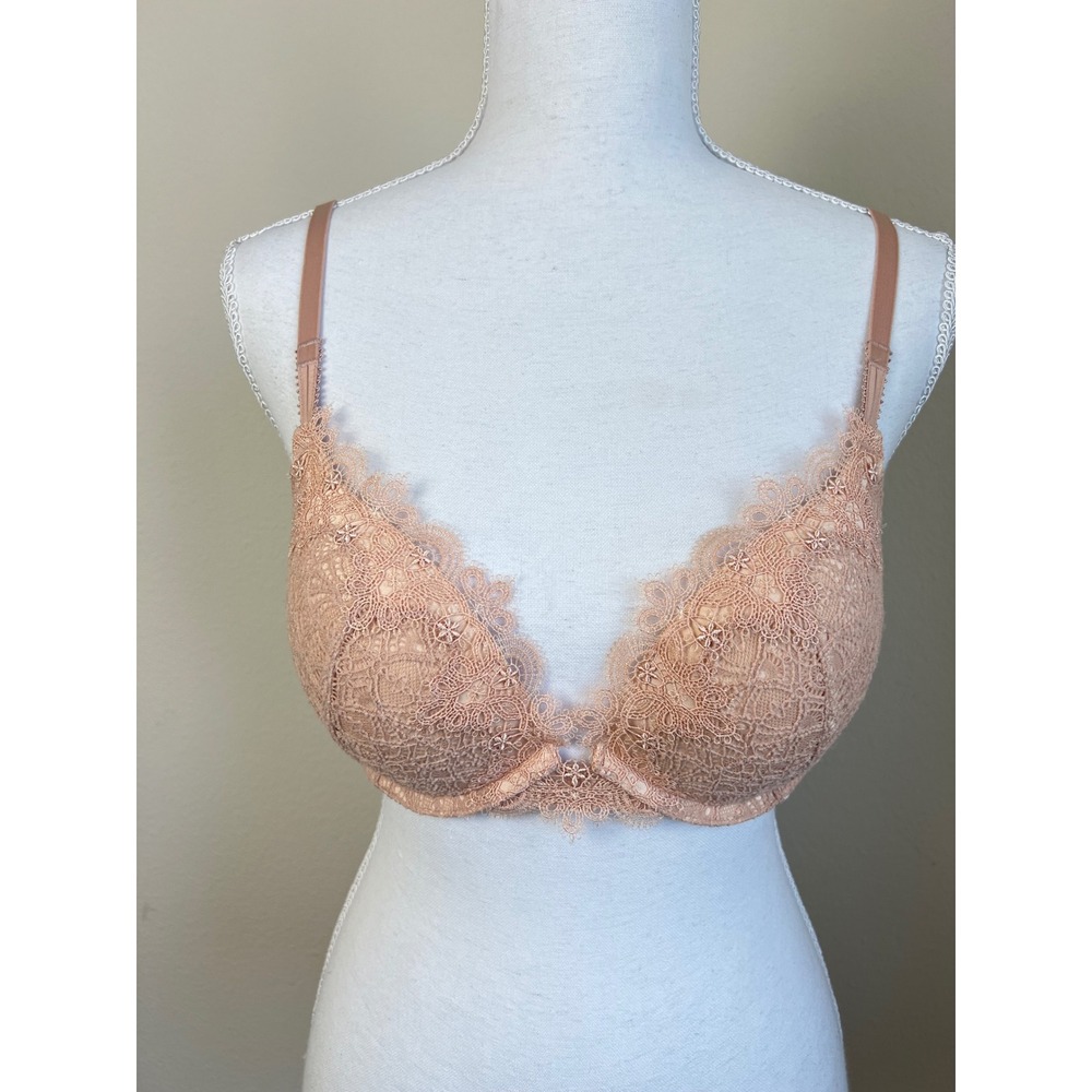 Victoria's Secret Dream Angels Push Up Bra 34C Nude Lace Underwire Lingerie